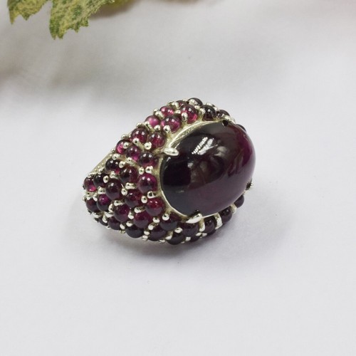 Bague grenat naturel - , ovale