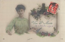 CP WOMAN ELEGANT PAINTER PAINTING VIVE STE MARIE ROSES FLOWERS - 34529