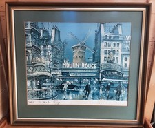 Vintage signed gold framed print Le Moulin Rouge Paris by Maurice Legendre