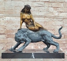Cléopâtre Et Panthère Bronze Sculpture Aldo Vitaleh Égyptien Mythologie Figurine