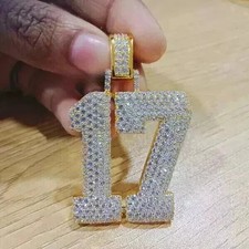 2CT Lab Created Diamond Custom 17" Number Pendant 14K Two Tone Gold Plated