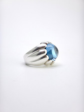 Bague Art Déco en Argent Massif Cabochon Topaze Poinçon Minerve et Orfèvre