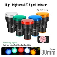 Industrial 30mm LED Power Indicator Light 110V 220V Red Green Yellow Signal Lamp