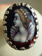 GROSSE BAGUE ANCIENNE ARGENT MASSIF EMAUX DE LIMOGES SEVENTIES SILVER RING T52,5