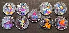 Disney Disneyland 70th Anniversary Colored Coins Set Of 8 Medallions Colorized