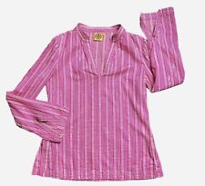 Tory Burch Wild Orchid Pink White Corossol Sequin Stephanie Tunic Top size 6
