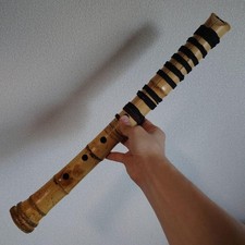 Flûte traditionnelle en bambou Shakuhachi avec sangle noire d'occasion testée...