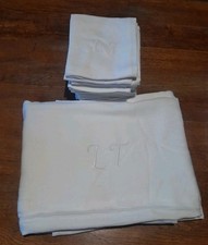 12 ANCIENNES SERVIETTES DE TABLE COTON ANCIEN 48 X 54 BRODÉE + NAPPE  140 X 200 