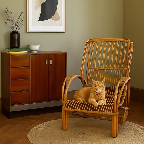 Fauteuil vintage osier avec - fauteuil, en