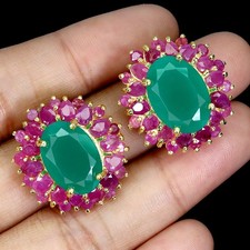 925 Argent Sterling Boucles Ovale Aventurine 14x10mm Rubis Précieuse Bijoux