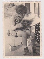 Antique Photo ?️ Child Reading Comic on Tricycle Alain Catry April 1952 Rare