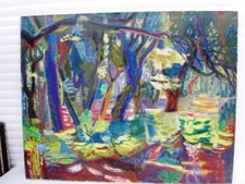 BERTHOMME ST-ANDRE - "SOUS-BOIS DE CHÊNES-VERTS" - HUILE "FAUVE" SUR TOILE -1942