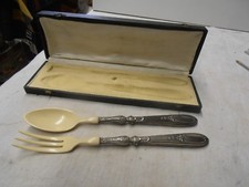 ANTIQUE SILVER SALAD CUTLERY BOX TABLEWARE 