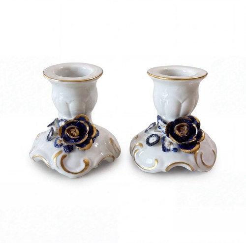 Paire bougeoirs porcelaine - paire,