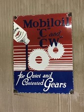 PORCELAIN MOBILOIL ENAMEL SIGN 24X14 INCHES