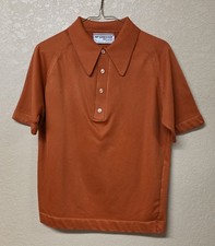 Vintage McGregor 1960s Polo Shirt Mens M Bronze / Rust Polyester Miracle 