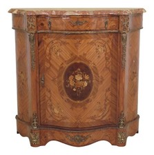 47347EC: Italian Marble Top Inlaid Commode w. Bronze Trim