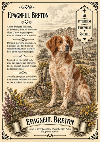 Affiche epagneul breton - a4,