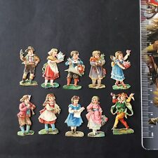 10 Chromos Antique Embossed Characters 19th Century Cut Victorian Scrap Glanzbild