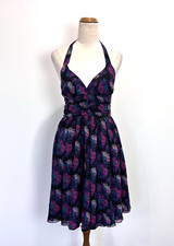 Hell Bunny Vixen Womens Dress S Black Rose Floral Halter Rockabilly Swing Pin Up