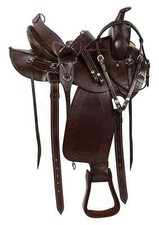 Brown Gaited Western Pleasure Trail Endurance Leather Tack Saddle 15" For Horses