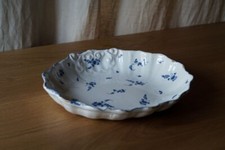 Large Antique White Earthenware Salad Bowl Dish by Moustiers Twig Relief