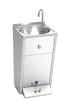 Lave-main aut. sur pied autonome et por table. 2 poussoirs d´eau froide et chaud