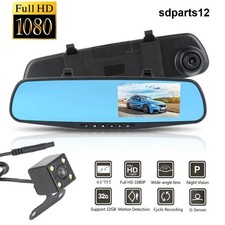 Caméra de Bord Full HD 12-24V Dashcam Rétroviseur Écran +Caméra de Recul Voiture