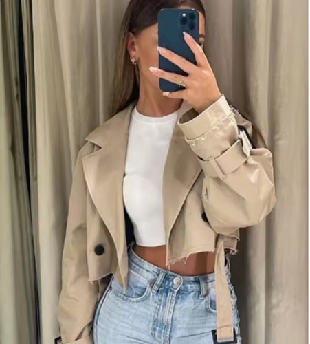 Women cropped trench coat - cropped,