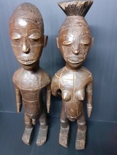 COUPLE STATUE MANGBETU 66 Cm RDC ZAÏR ART TRIBAL  AFRICAINE MASQUE 