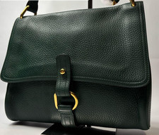 DELVAUX One Shoulder Bag Green Gold Leather 10.6 x 8.5 inch Japan Authentic