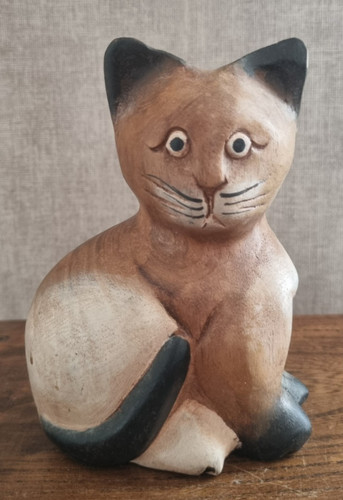 Figurine chat assis bois - assis, en