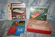 lot of 4 antique board games, coloredo, chess, goose game and puzzles