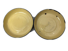 2 Vintage Militaria Bowls Yellow Enamel Metal Plates