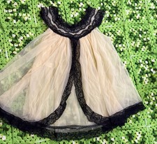 Vtg Paris Style Sheer Nylon Babydoll Gown Lingerie Black Lace Trim Classic Sexy