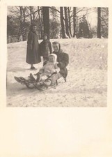 OLD PHOTOGRAPH CHILD AND MOM IN THE SNOW SLEDGE