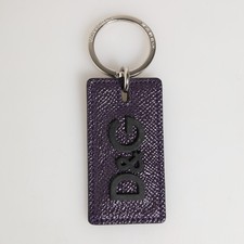 DOLCE & GABBANA Keyring Violet Leather Logo Metal Ring Men Keychain RRP $140