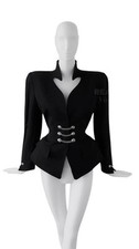 Thierry Mugler FW 1990 Sculptural Dramatic Silhouette Jacket Black Metal Chain