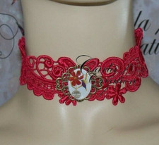 Ras De Cou /Dentelle Rouge/Oiseaux /Nature/ Bijoux Fantaisie/Lolita