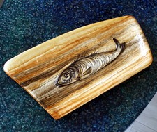 Plat à Poisson Imitation Bois en Céramique Signé R.Delarue Desvres années 50/60