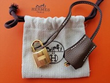 HERMES Kelly Birkin Clochette étoupe gray leather Cadenas gold Lock togo NEW