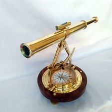 14 inch Handmade Nautical Brass Alidade Antique Telescope With Wooden Base