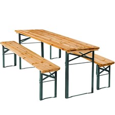 Table Et Bancs Pliables Trois Pièces Bois Acier Pour Extérieur 8 Personnes