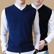 Hommes Sans Manches Col V Pull Tricoté Débardeur Gilet