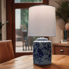 Vintage Ceramic Portugal Blue Floral Table Lamp Electric Handmade Bedside Lamp