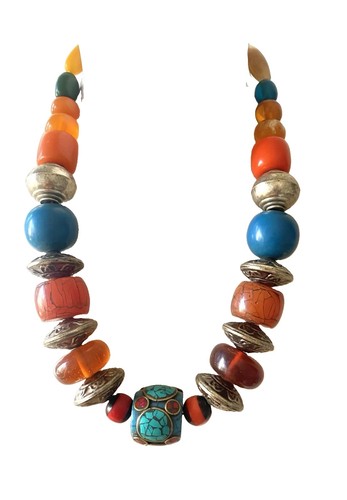 Collier perle turquoise ambre - perle,