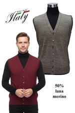 Men's 50% MERINO WOOL sleeveless cardigan vest made in Italy