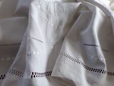 Antique Monogram Linen Sheet "CF" 230cm x 310cm
