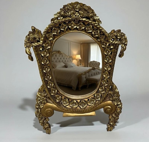 Miroir mural rond doré - un,