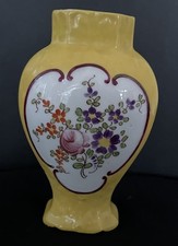 VASE ANCIEN PORCELAINE JAUNE DORÉ Décor Floral CIRCA SAXE ?/749774A3